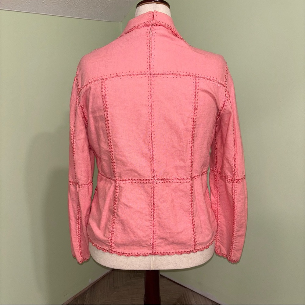 Vtg Unbranded Pink Patchwork Button Up Jacket Emb… - image 2